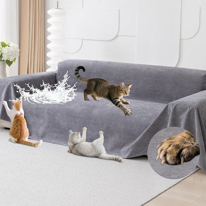 Cat Scratch Furniture Protector - Anti-Slip, Waterproof Sofa Cover to Keep Cats Off, Pet-Friendly Couch Protectors for 3 Cushion Couch, Gray Anti-Scratch Couch Cover for Pets and Kids 134"X71"