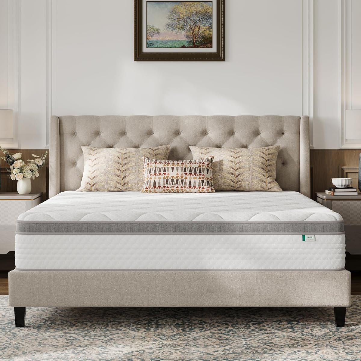 Queen Mattress, 12 Inch Hybrid Mattress Queen with Comfort Foam,Innerspring Pillow Top Mattresses in a Box, Pressure & Pain Relief, Soft Feel but Supportive