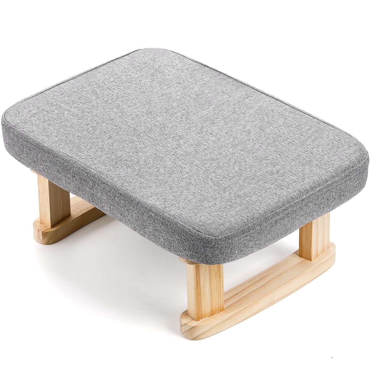 Small Footstool Ottoman, Rectangle Fabric Foot Stool Rest with Wooden Legs and Non-Slip Soft Padding, Modern Footstools Step for Couch, Desk, Office, Living Room, Bedroom, Entryway, Dogs, Gray