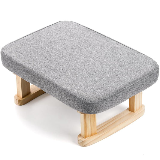 Small Footstool Ottoman, Rectangle Fabric Foot Stool Rest with Wooden Legs and Non-Slip Soft Padding, Modern Footstools Step for Couch, Desk, Office, Living Room, Bedroom, Entryway, Dogs, Gray