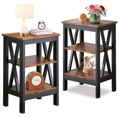End Side Table Night Stand Set Of 2,X-Design with Storage Shelf for Bedroom,Living Room,Brown