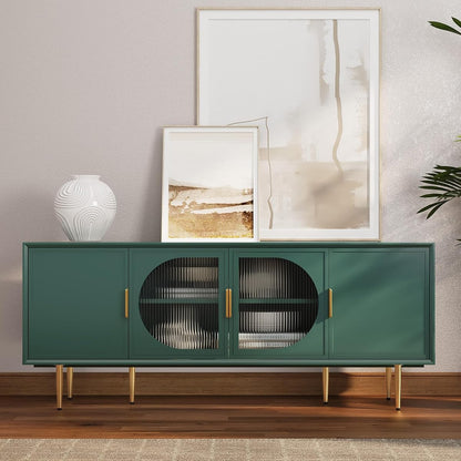 TV Stand with Storage, 66" Modern TV Entertainment Center for TVs up to 75 Inch, Under TV Cabinet with Glass Door, TV Console Media Center for Living Room, Bedroom Green