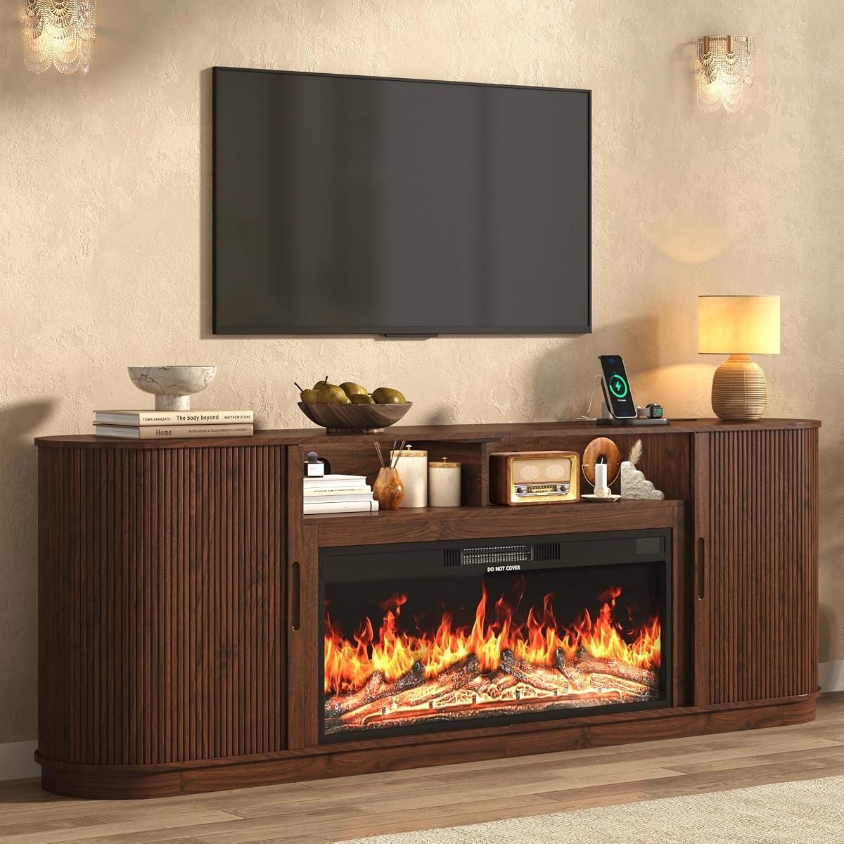 85.6" Fireplace TV Stand for TV Up to 90"