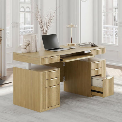 59 Inch Electric Standing Desk with Drawers, Light Walnut