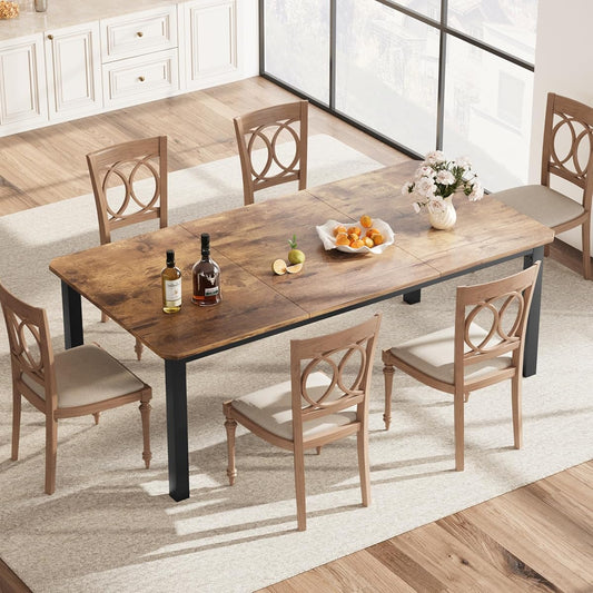 Industrial Dining Table for 6-8 People, 78.7" Long Kitchen Table with Sturdy Metal Frame & Seats 6 Rectangular Counter for Dinner, Kitchen, Office Desk (Only Table)