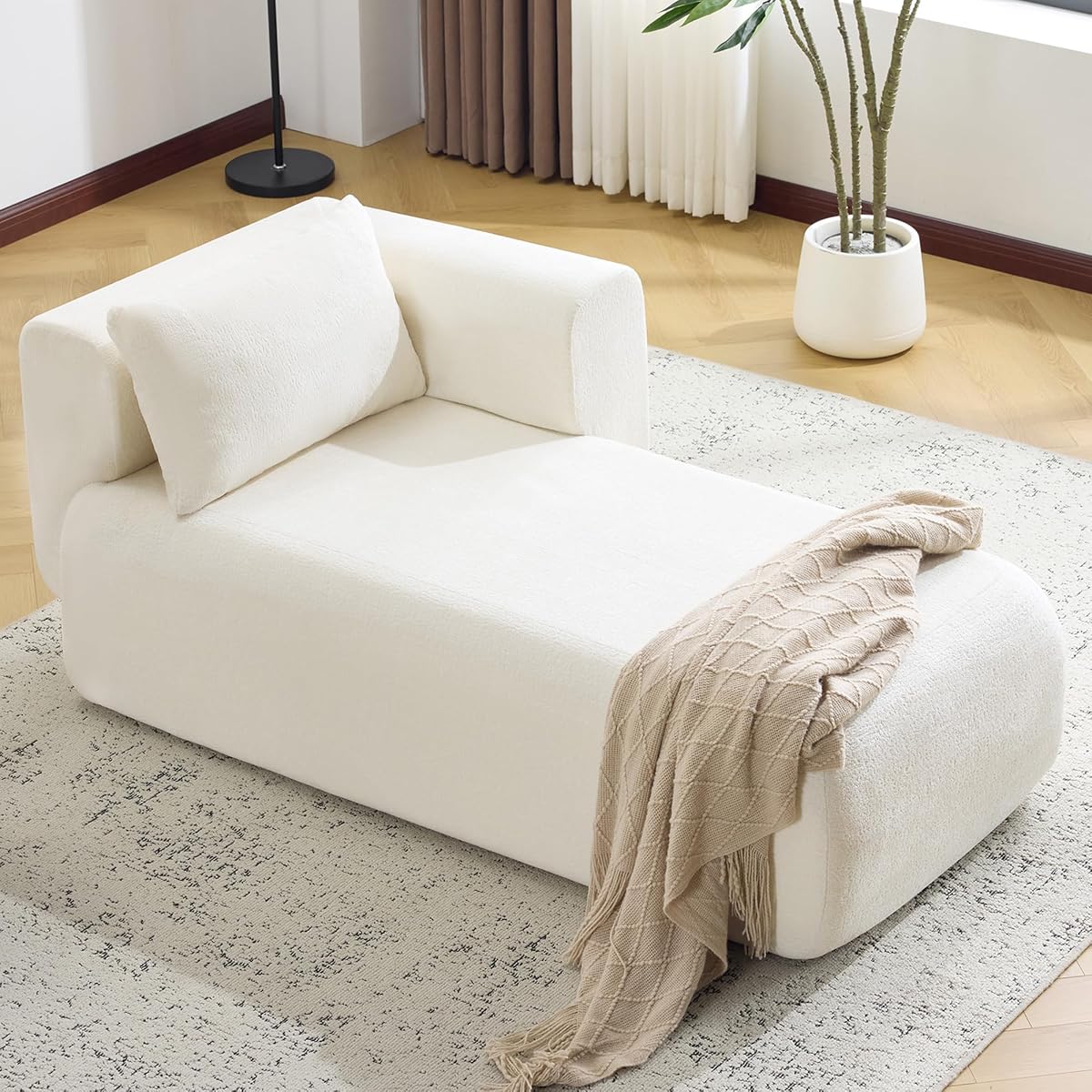 Upholstered Boucle Chaise Lounge Indoor, Beige
