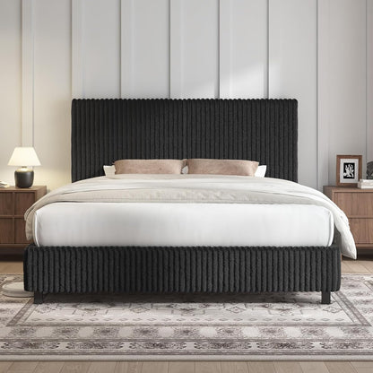 Upholstered Bed Frame, Metal Bed with Headboard, Full Black
