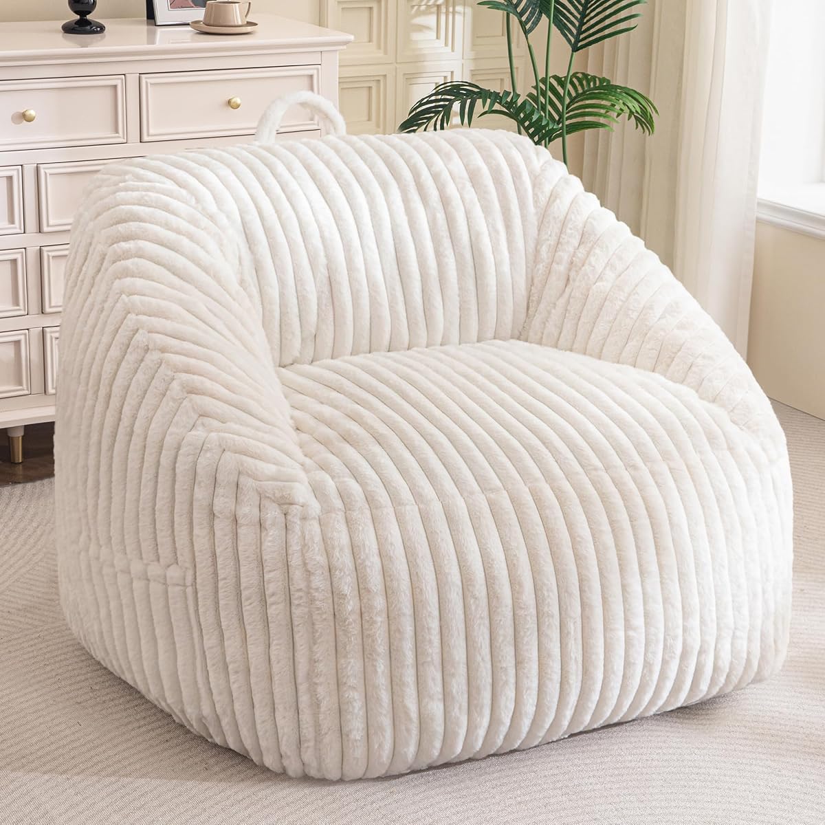 Giant Bean Bag Chair for Adults and Kids, Large Comfy Cozy Beanbag, Floor Sofa for Teens, Living Room, Gaming, Reading, Beige