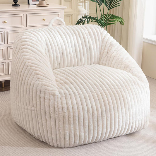 Giant Bean Bag Chair for Adults and Kids, Large Comfy Cozy Beanbag, Floor Sofa for Teens, Living Room, Gaming, Reading, Beige