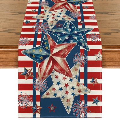 American Flag Stars 210 GSM 4th of July Table Runner, Patriotic Memorial Day Kitchen Dining Table Decoration for Home Party Decor 13x72 Inch