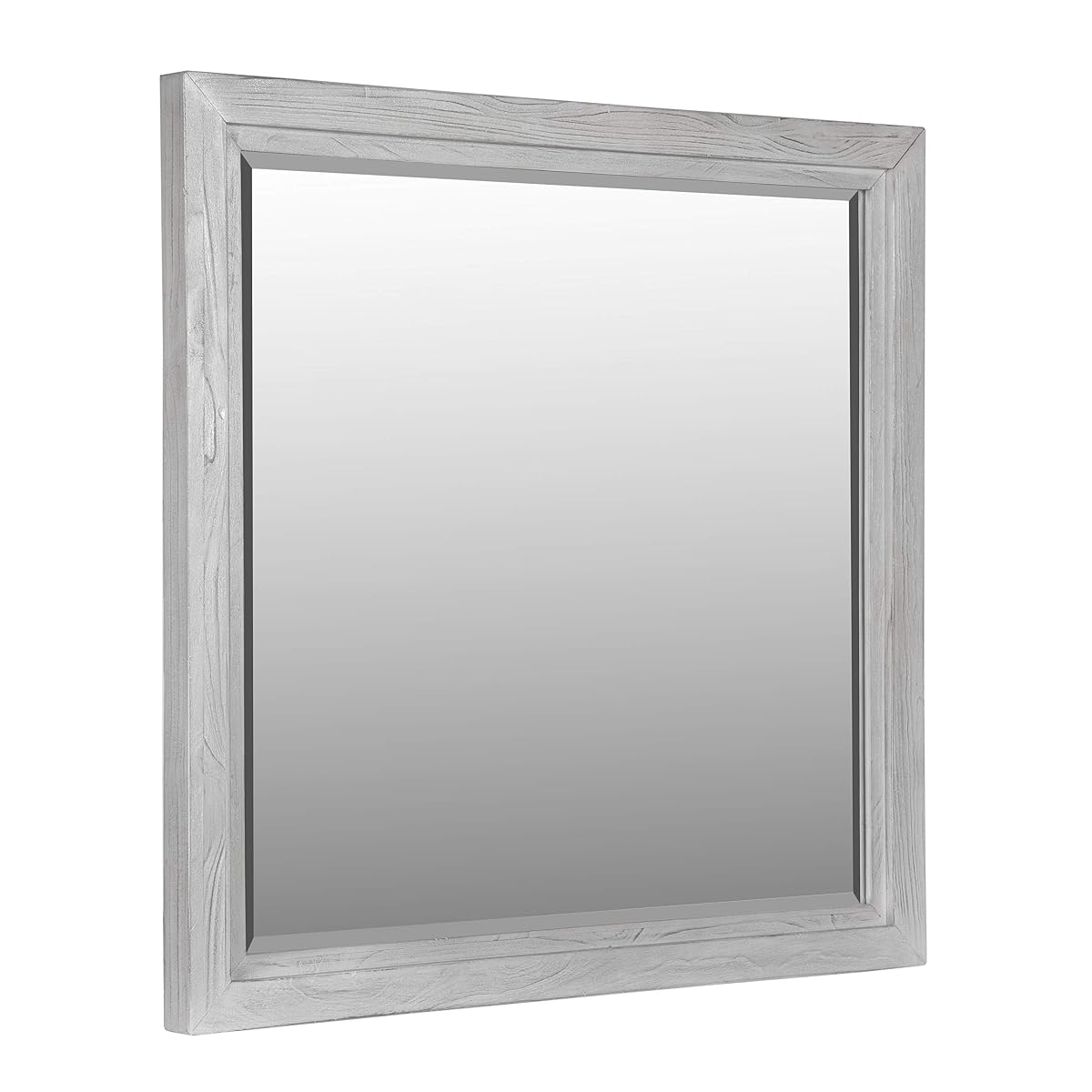 Solid Wood Mirror, Boho Chic - Washed White, 40" H x 39" W x 2" D