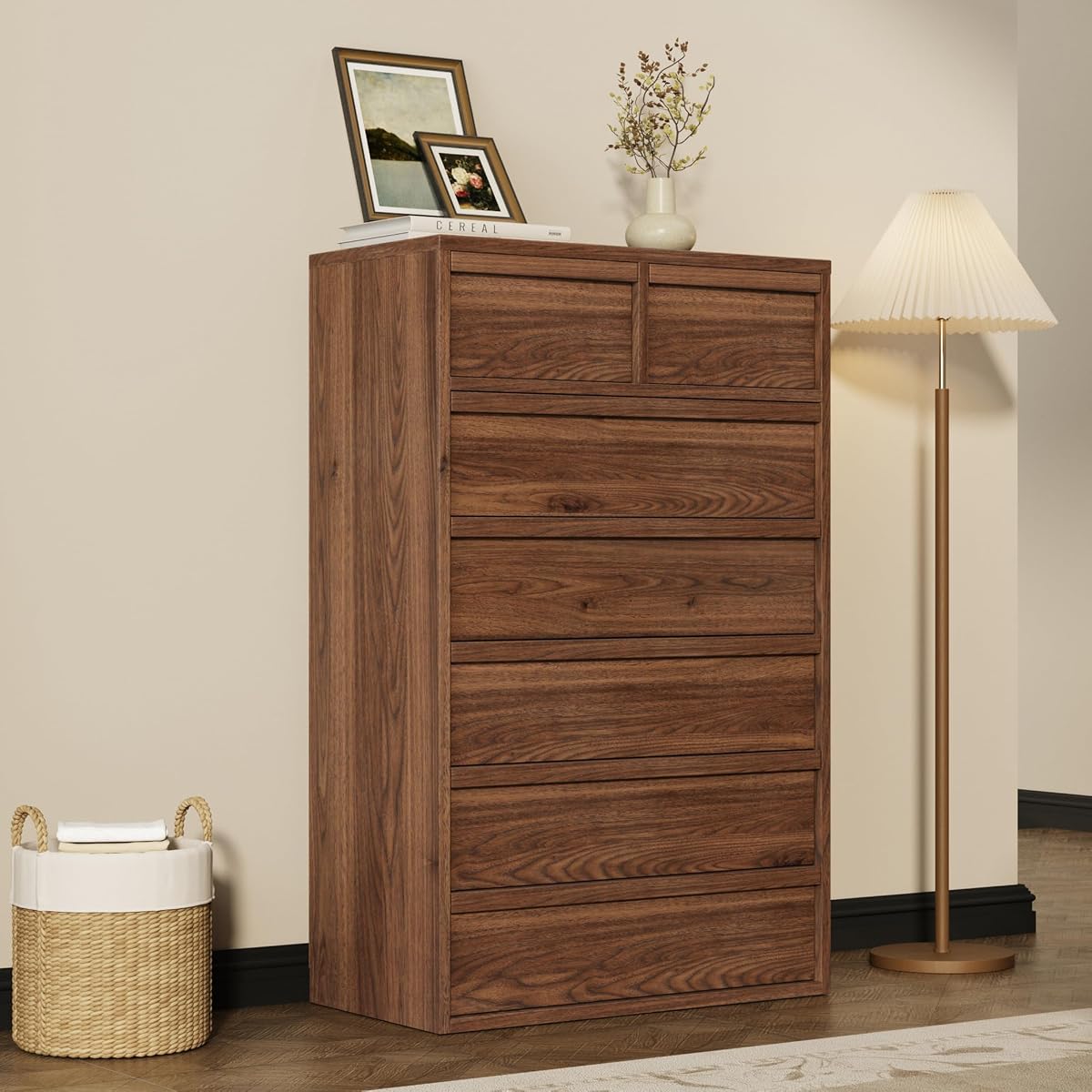 7 Dresser for Bedroom 46.8" Tall Dresser with Storage Wooden, Walnut