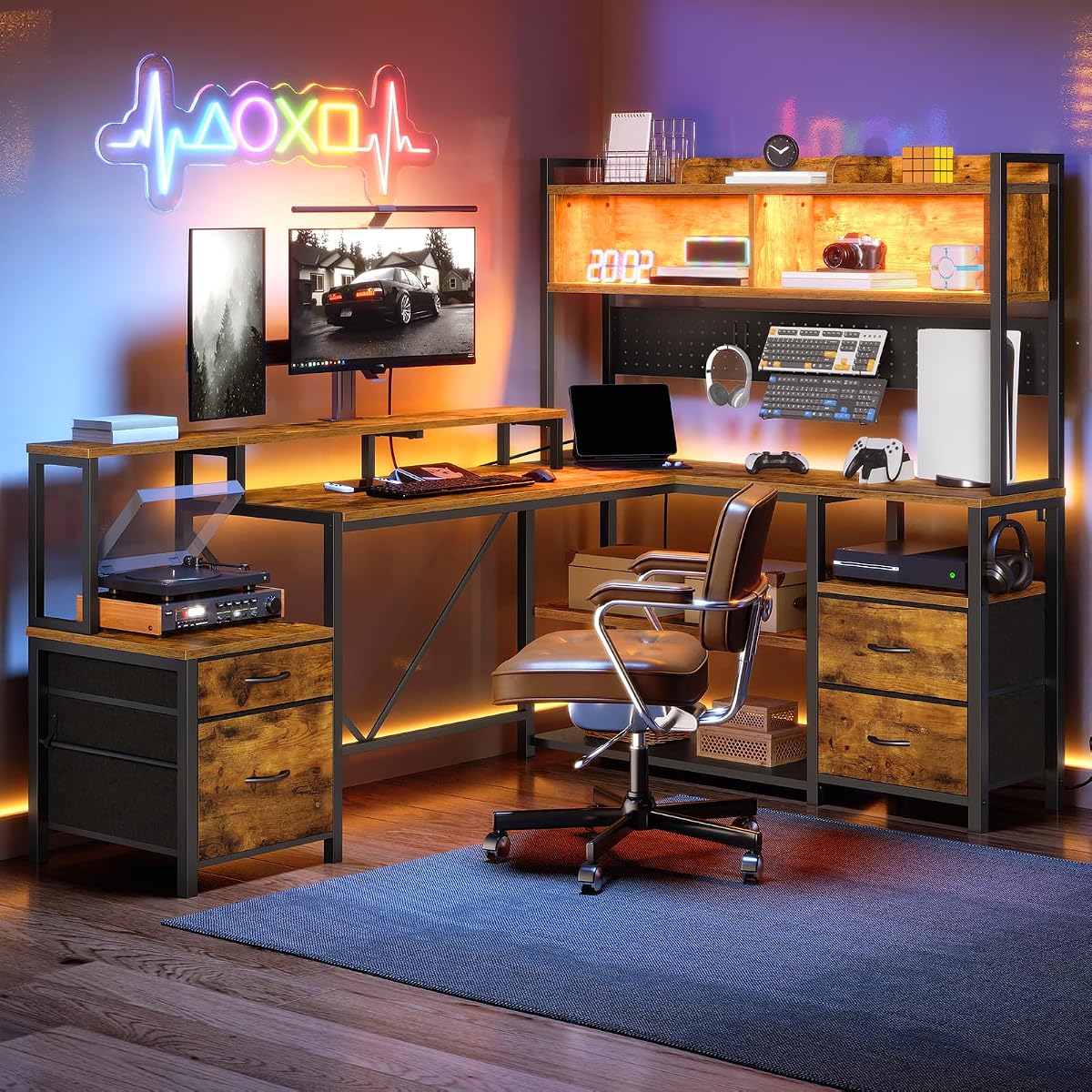 75" L Shaped Gaming Desk with Drawers