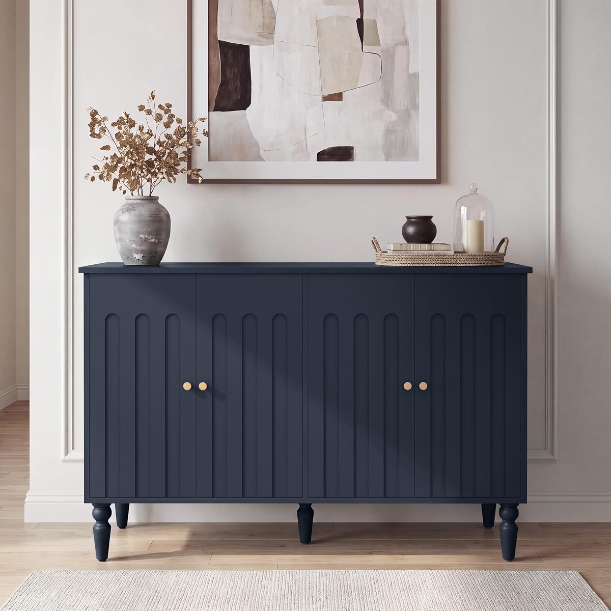 47” Arched Fluted Sideboard Buffet Cabinet with Storage, Blue