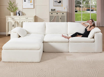 120" Cloud Modular Sectional Sofa, No-Assembly Oversized Chenille Couch with 76.4" Extra-Deep Chaise, Modern White Cloud Couch for Living Room