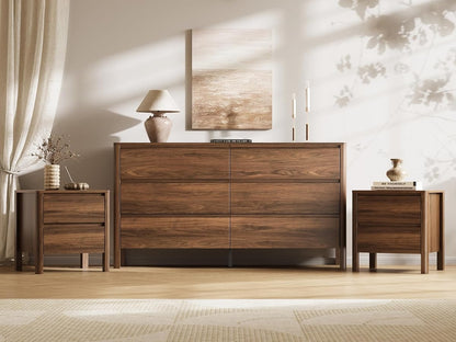 Walnut 3-Piece Bedroom Set, 6-Drawer Dresser & 2-Drawer Nightstands