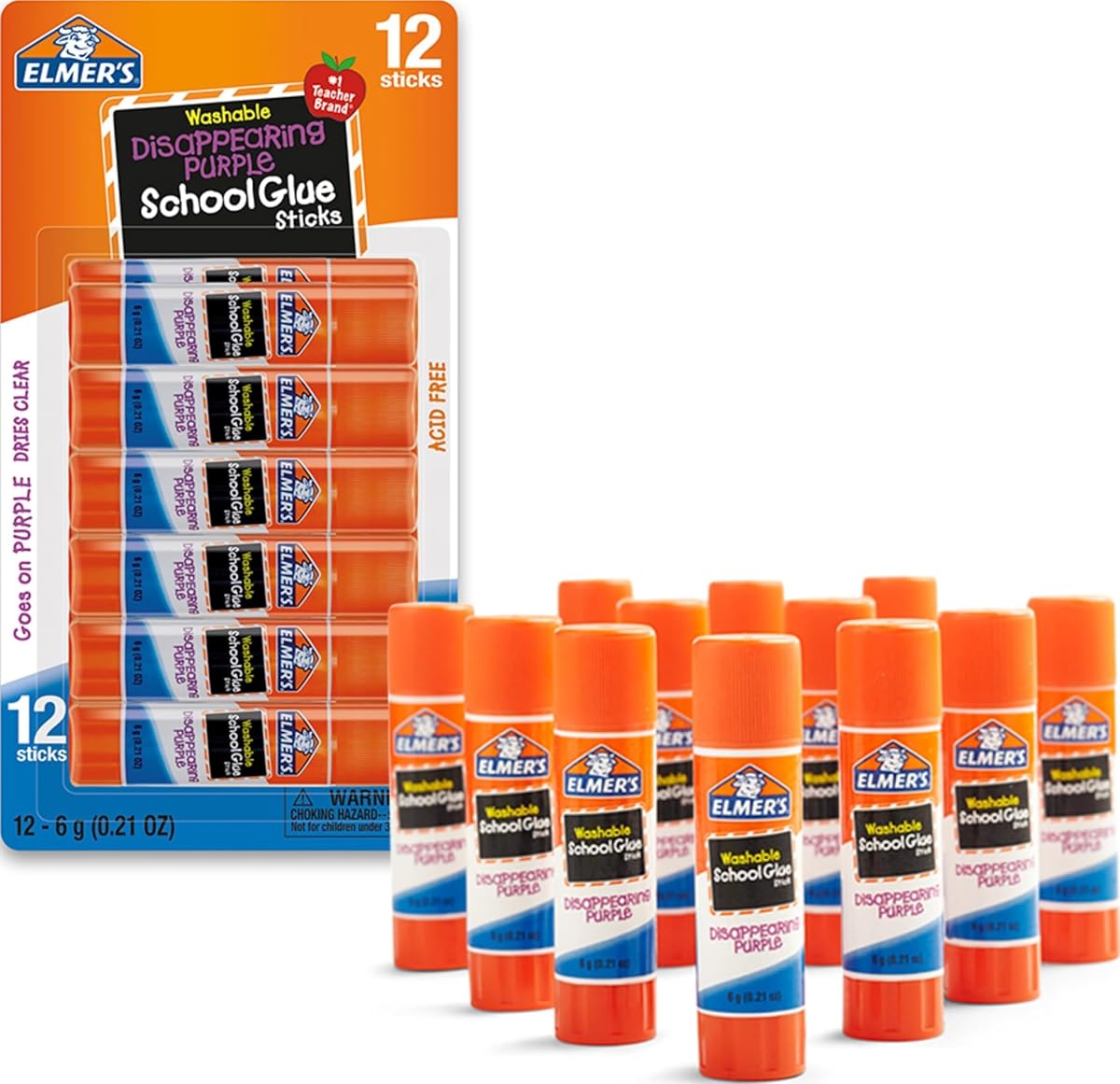 Disappearing Purple School Glue Sticks, Washable, 6 Grams, 12 Count