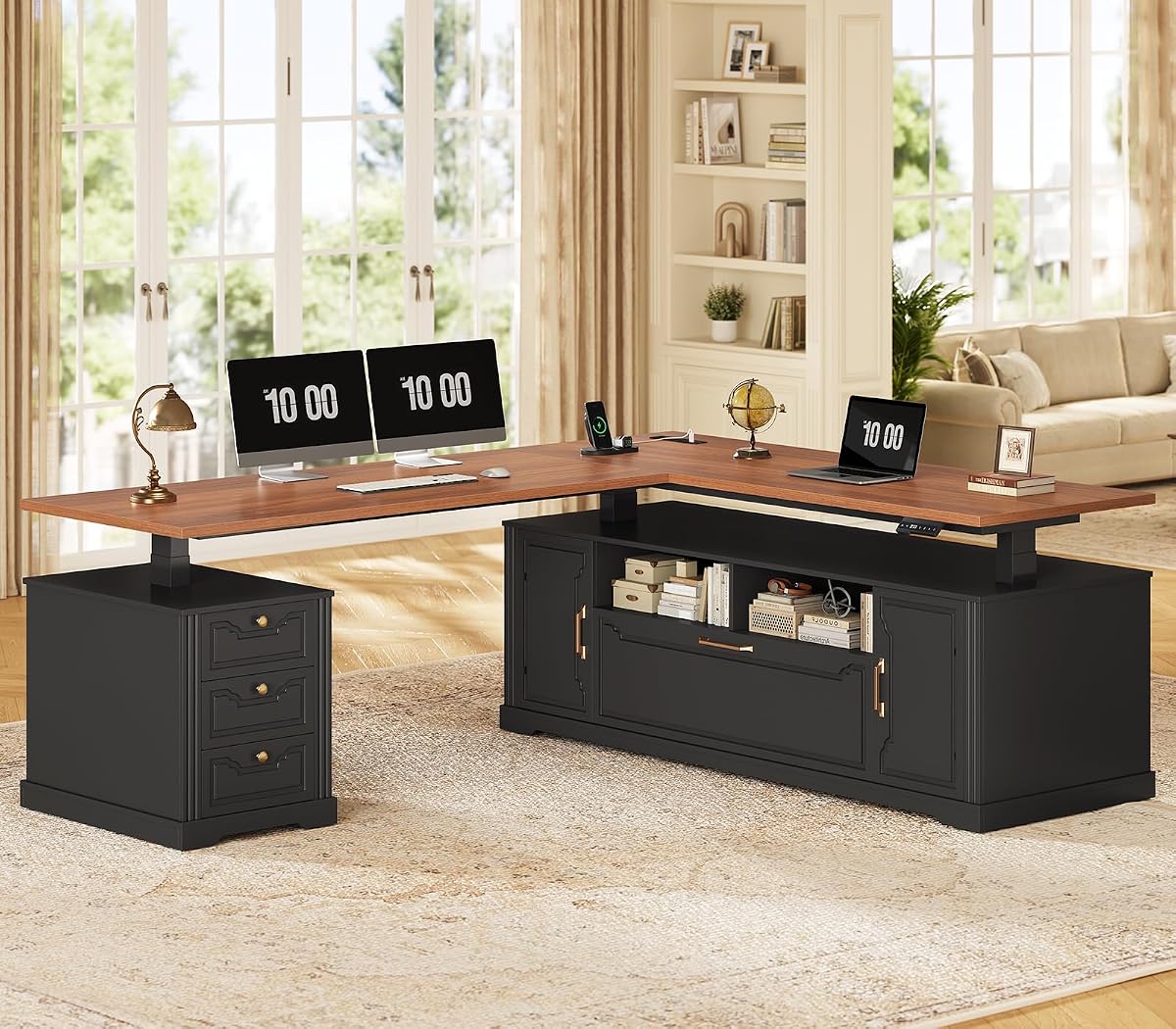 70.9" x 55" L Shaped Standing Desk with 4 Drawers, Electric Executive Desk