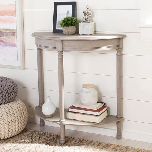SAFAVIEH Furniture - Tinsley Half-Round Console Table - Greige - Solid Wood - Farmhouse Demilune Design - Ideal for Entryway, Hallway, Living Room, 28" W x 11.75" D x 28" H (CNS5723A)