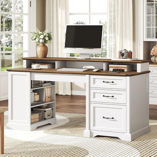 55'' Farmhouse Executive Desk with Drawers