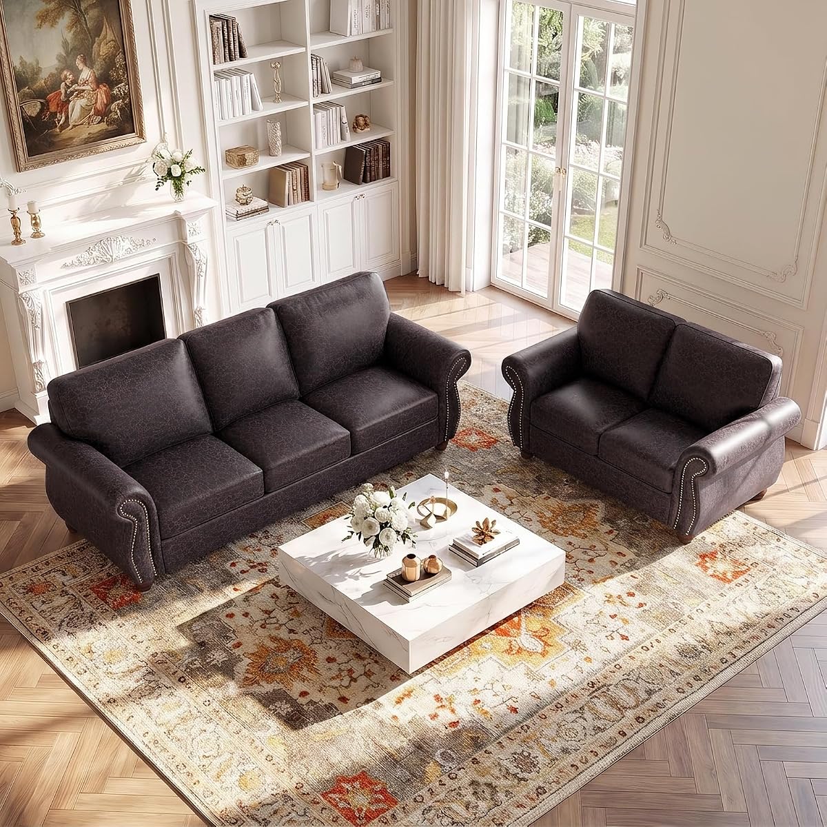 2 Pieces Modular Loveseat Couch & 3-Seat Sofa Set for Living Room