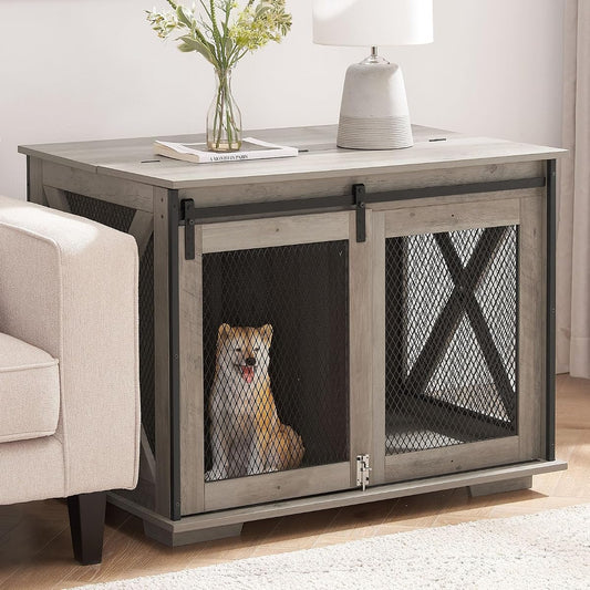 Farmhouse Dog Kennel Furniture with Sliding Barn Door