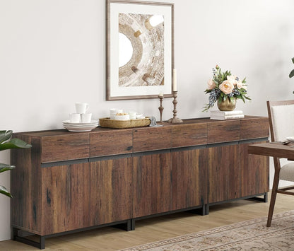3 in 1 Multifunctional Sideboard Buffet Cabinets, Modern Sideboard with Adjustable Shelf and Metal Base, Coffee Bar Cabinet Storage Cabinet for Living Room, Kitchen, Brown
