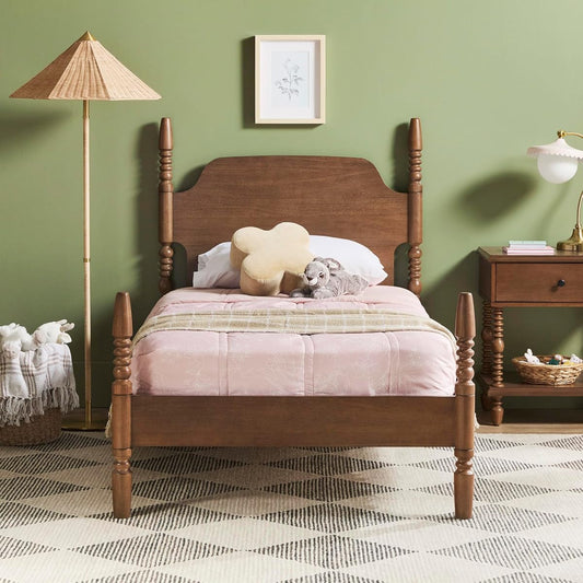 EZ Assembly Traditional Wood Spindle Bed, Vintage Bed Frame