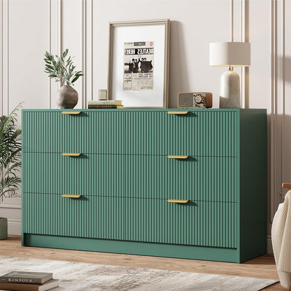 6 Drawers Dresser - Modern Fluted Double Chest of Drawers, Green