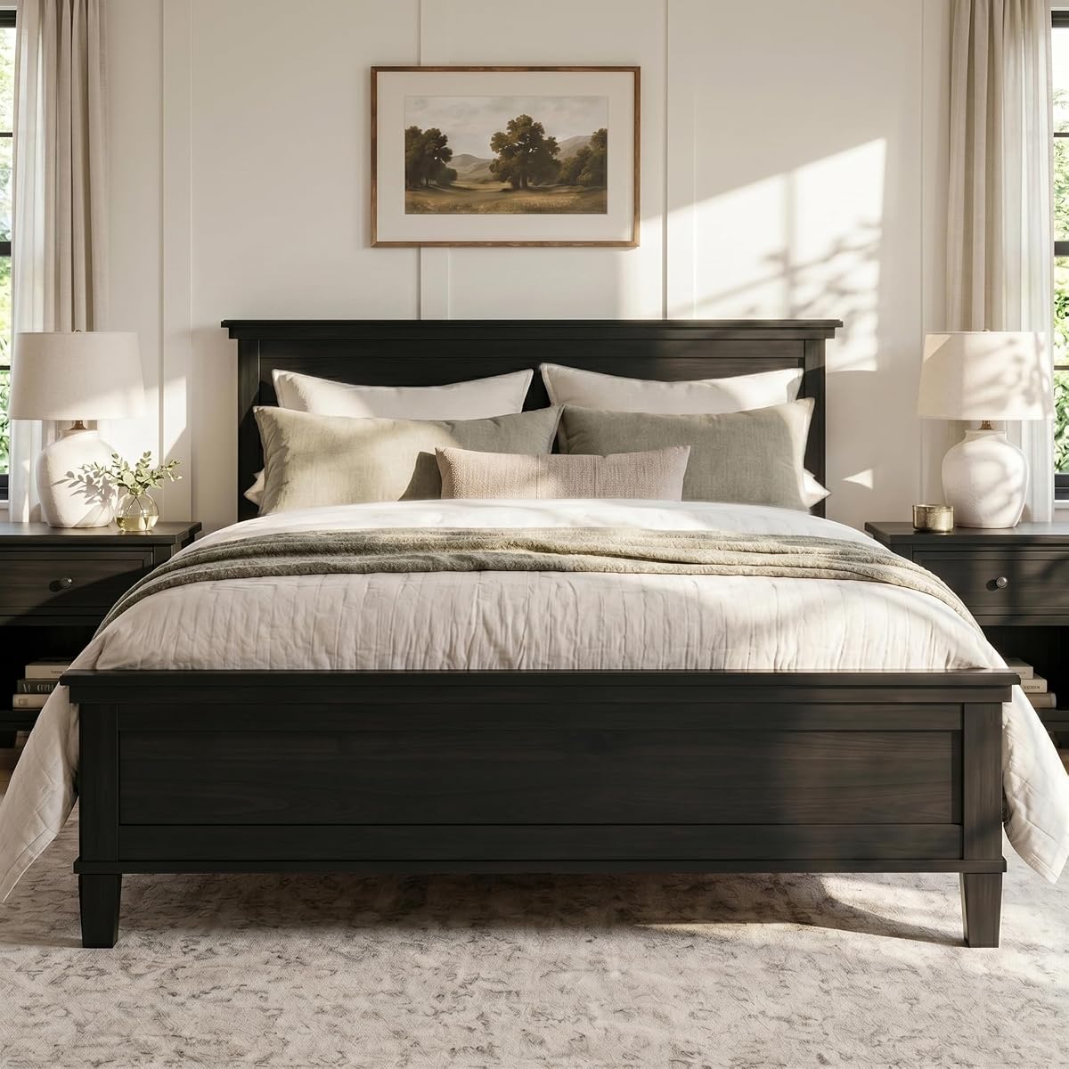Full Size Wood Platform Bed Frame with Headboard
