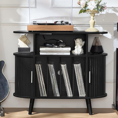 Large Round Record Player Stand with Charging Station