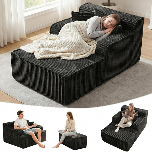 Chaise Lounge Chair Indoor, Boneless Chair with Ottoman