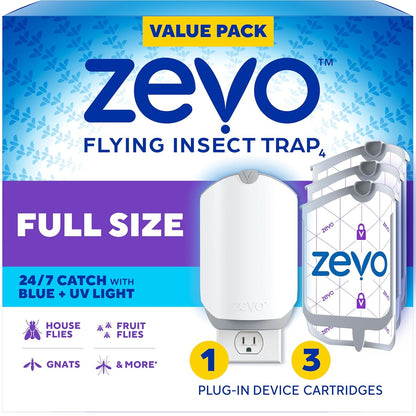 Zevo Flying Insect Trap for Fruit Flies & Gnats, 1 Plug-in Base & 3 Refills