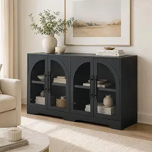 Sideboard Buffet Cabinet with Arched Glass Doors, Adjustable Shelves, view 2