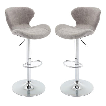 Fabric Adjustable Bar Stools, Swivel Airlift Barstools with Back, Upholstered Armless Counter Height Chairs for Kitchen Dining Pub Cafe Set of 2 (Grey)