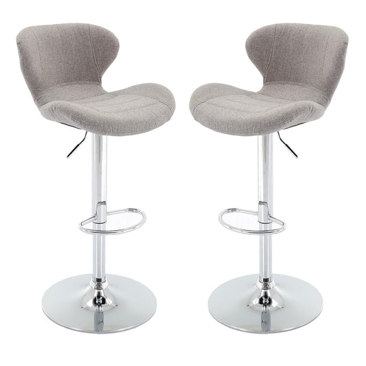 Fabric Adjustable Bar Stools, Swivel Airlift Barstools with Back, Upholstered Armless Counter Height Chairs for Kitchen Dining Pub Cafe Set of 2 (Grey)