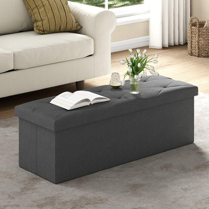 43'' Folding Storage Ottoman Bench, Storage Chest, Linen Fabric Foot Rest Stool, 158L Storage Footstools for Bedroom and Living Room, Holds up to 660 lbs, DGray