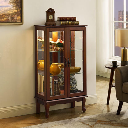 Knocbel Classic 3-Shelf Curio Cabinet with Tempered Glass Doors and Adjustable Storage Shelves, 43.5" Height Free Standing Display Showcase Bookshelf for Living Room Bedroom Home Office (Walnut)