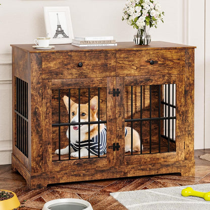44.5'' Dog Crate Furniture with Storage Dog Kennel w/2 Drawers