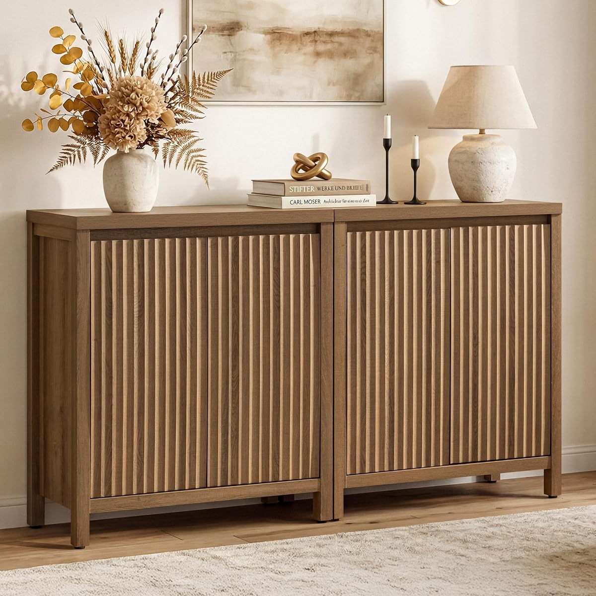 Sideboard Buffet Cabinet with Storage, Fluted Credenza Buffet Table