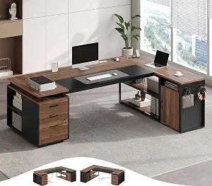 71" Executive Desk with Lockable File Cabinet, view 2