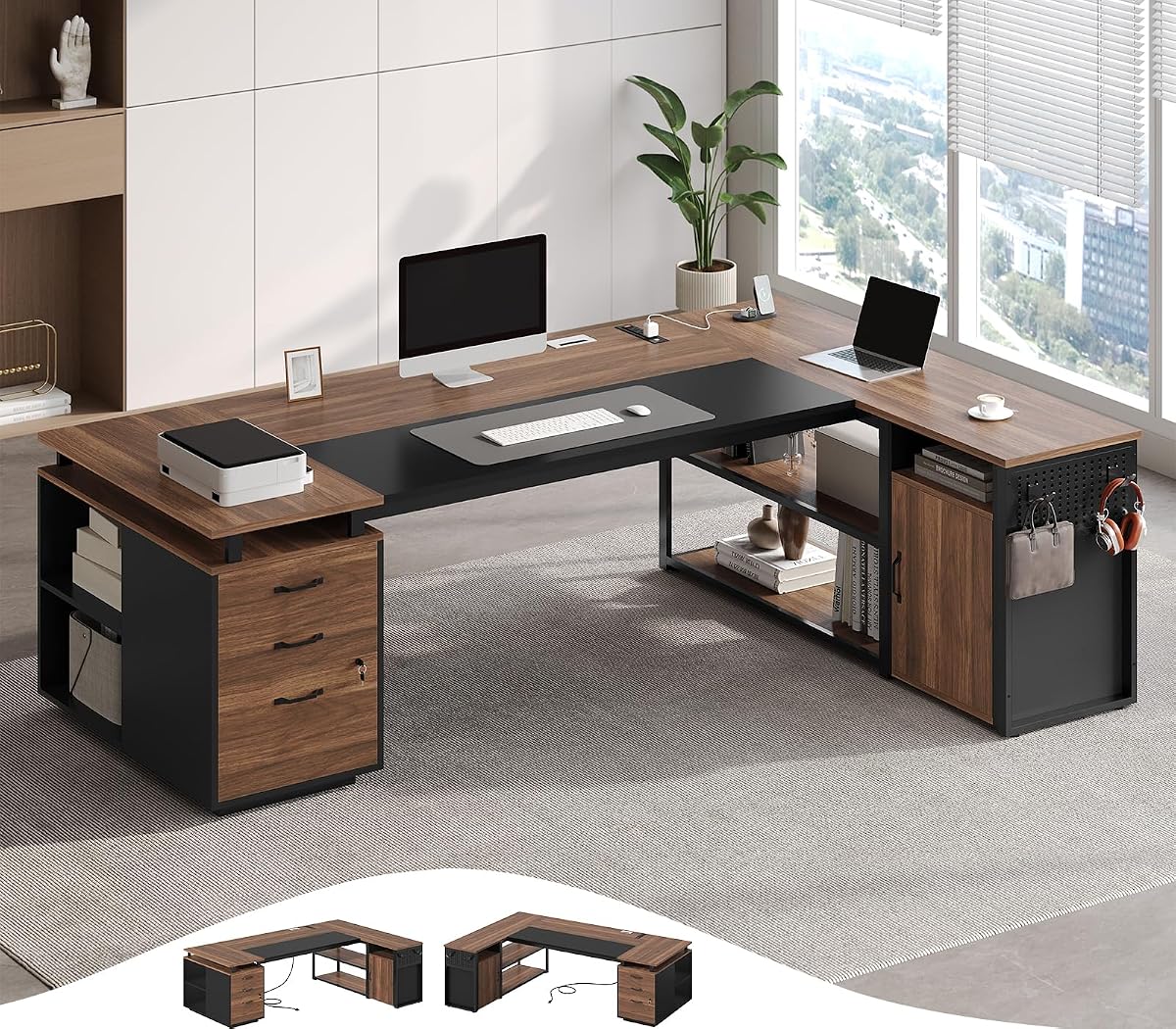 71" Executive Desk with Lockable File Cabinet