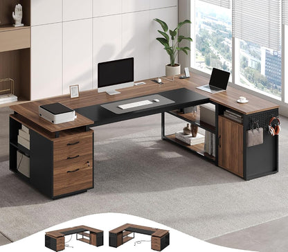 71" Executive Desk with Lockable File Cabinet