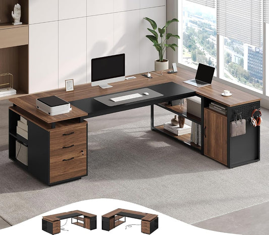 71" Executive Desk with Lockable File Cabinet