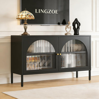 Metal Locker TV Stand, Accent Storage Cabinet with 2 Acrylic Doors, Low Hallway Cabinet with Adjustable Shelf, Sideboard for Home,Office,Entryway,Dining/Living Room,Bedroom,Black