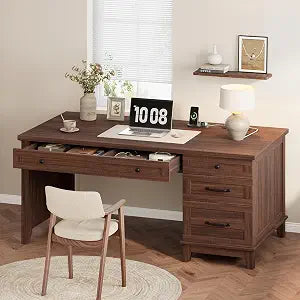 53.5" Executive Desk with Power Outlet, Home Office Desk with Drawers, view 2