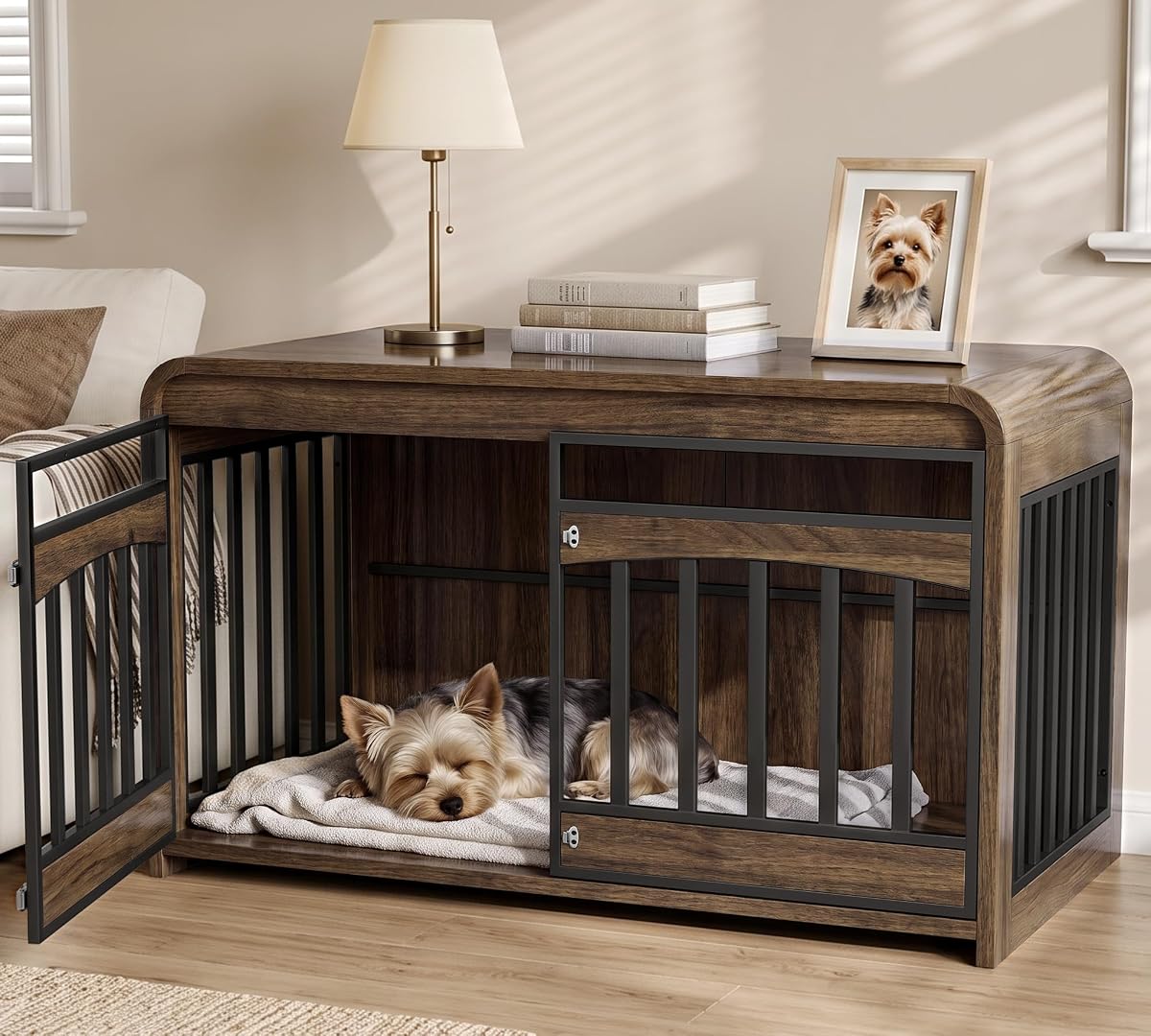 39.4" Dog Crate Furniture, Wooden Dog Cage for Small & Medium Dog