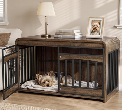 39.4" Dog Crate Furniture, Wooden Dog Cage for Small & Medium Dog