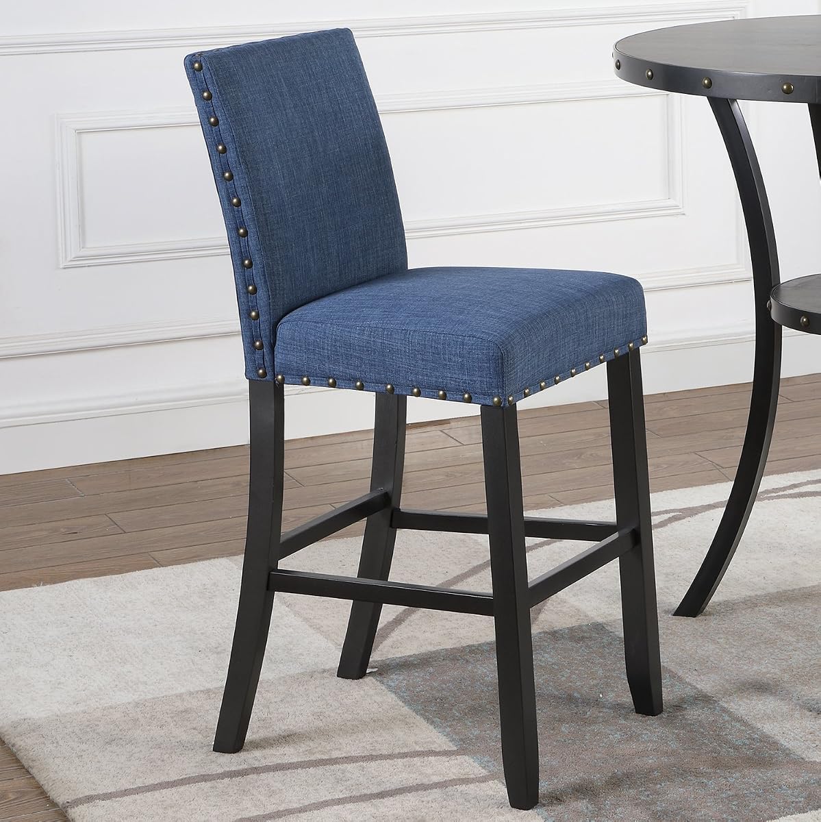 Biony Fabric Bar Stools with Nailhead Trim (Set of 2), Blue