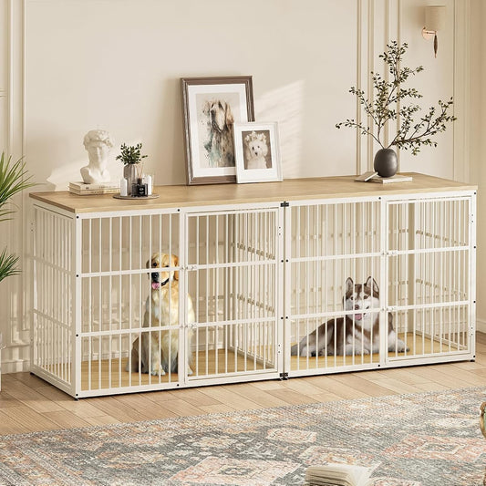 94.48'' Dog Crate Furniture Large Breed TV Stand, Natural Beech